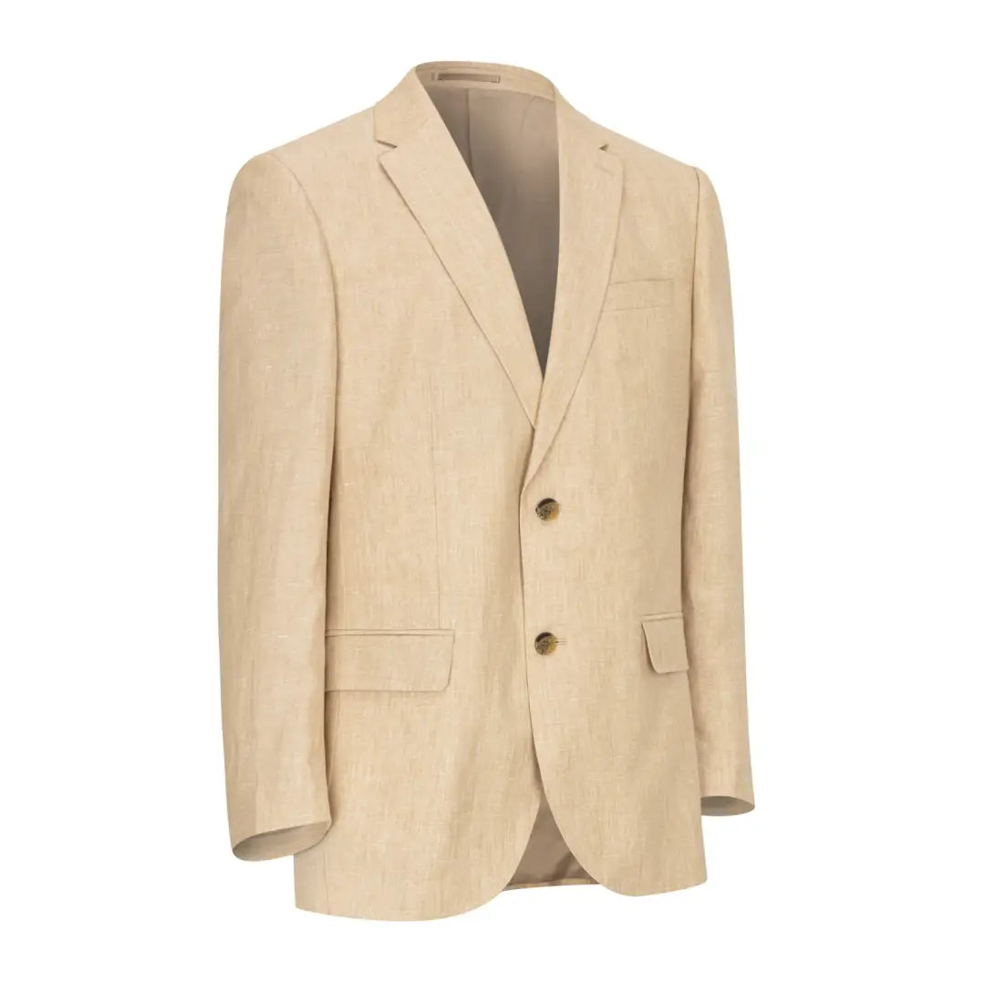 Beige New Forest Linen Blazer with two buttons and notched lapels for a stylish look