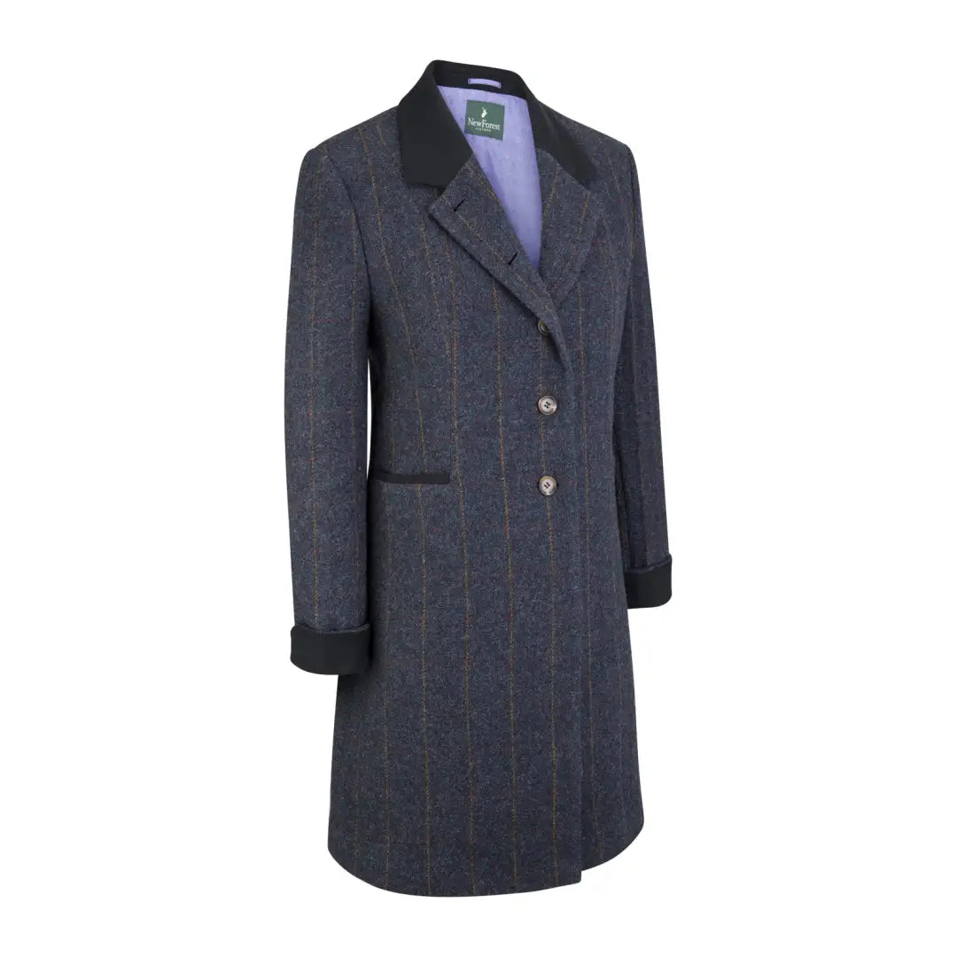 Dark gray wool Forest Lizzie Tweed coat with pinstripes and contrasting collar