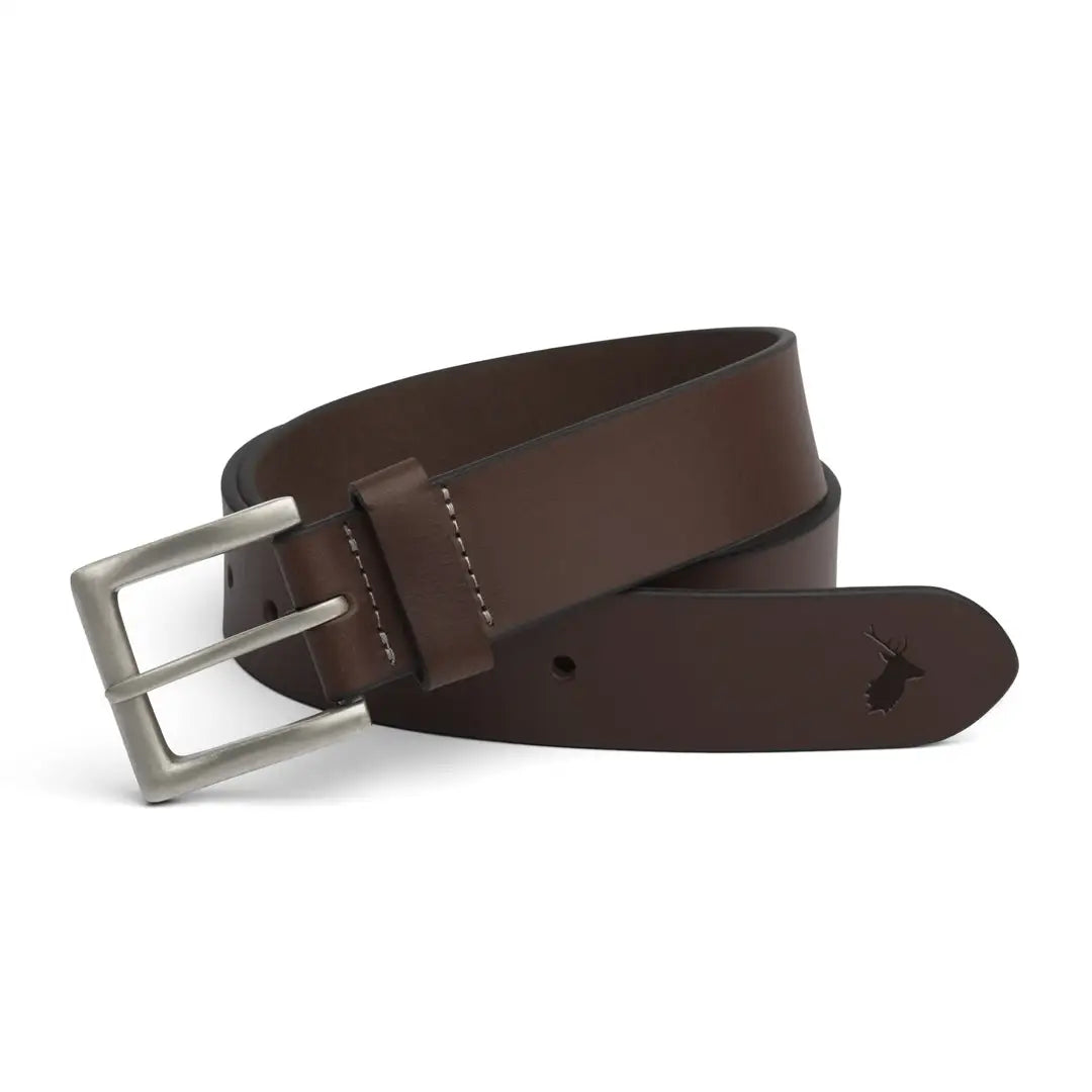 Brown leather belt with silver buckle perfect for country clothing and outdoor adventures