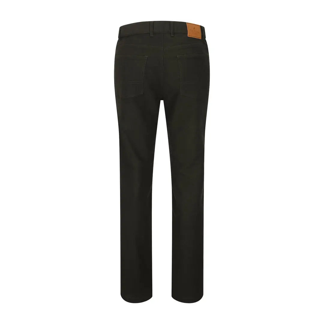 Dark gray straight-leg Moleskin Jeans with leather patch, perfect for a stylish look