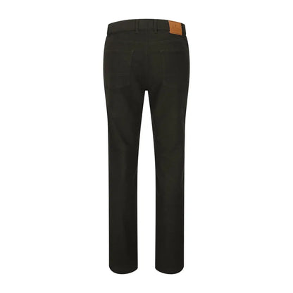 Dark gray straight-leg Moleskin Jeans with leather patch, perfect for a stylish look