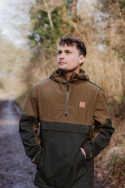 Two-tone hooded anorak showcased in the New Forest Nightjar Smock design