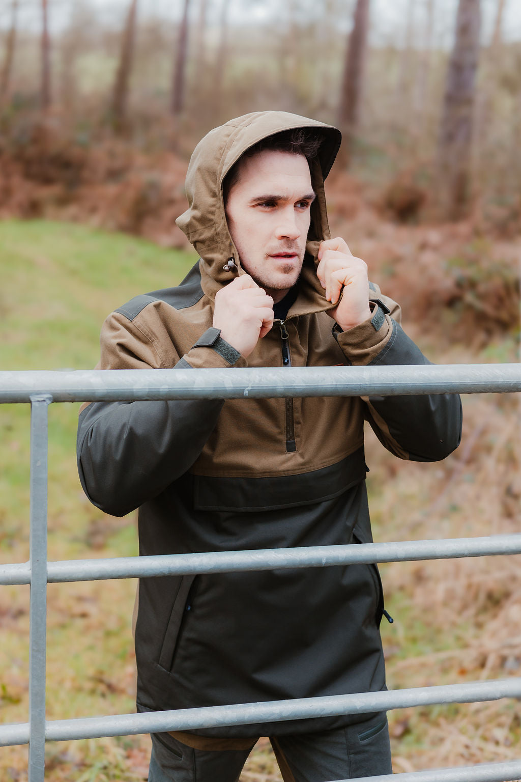 Two-tone hooded anorak in the New Forest Nightjar Smock style, perfect for outdoor adventures