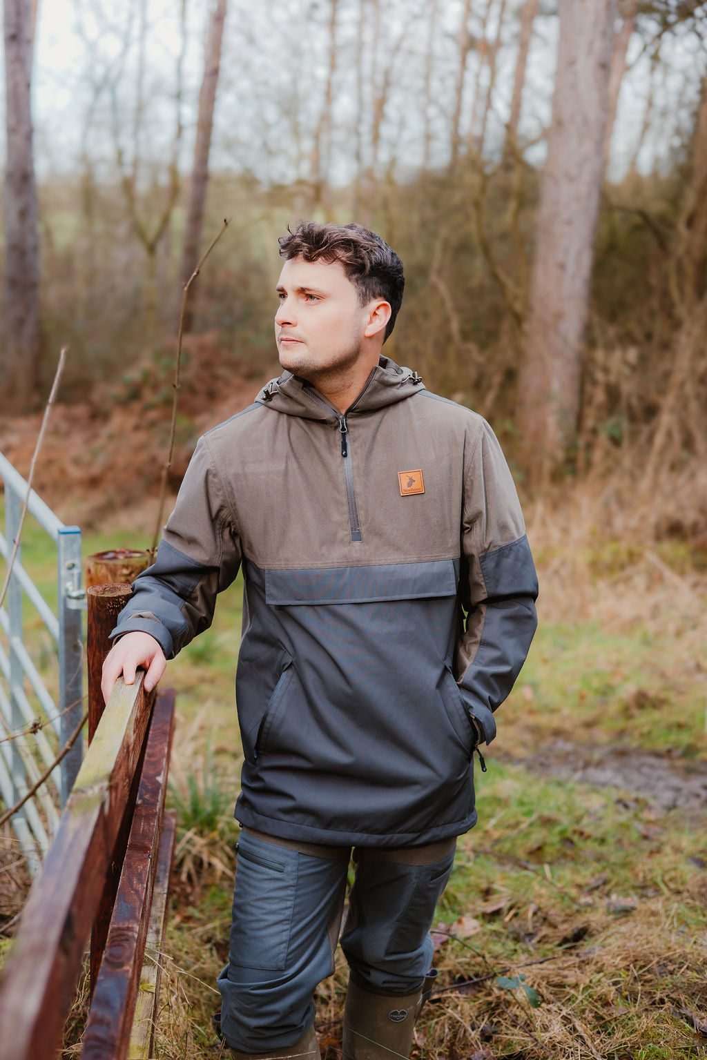 Two-tone hooded anorak in New Forest Nightjar Smock style for outdoor adventures