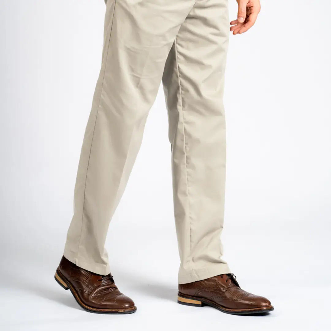 Beige Rugby Trousers with Brown Leather Dress Shoes for Plus Size Style