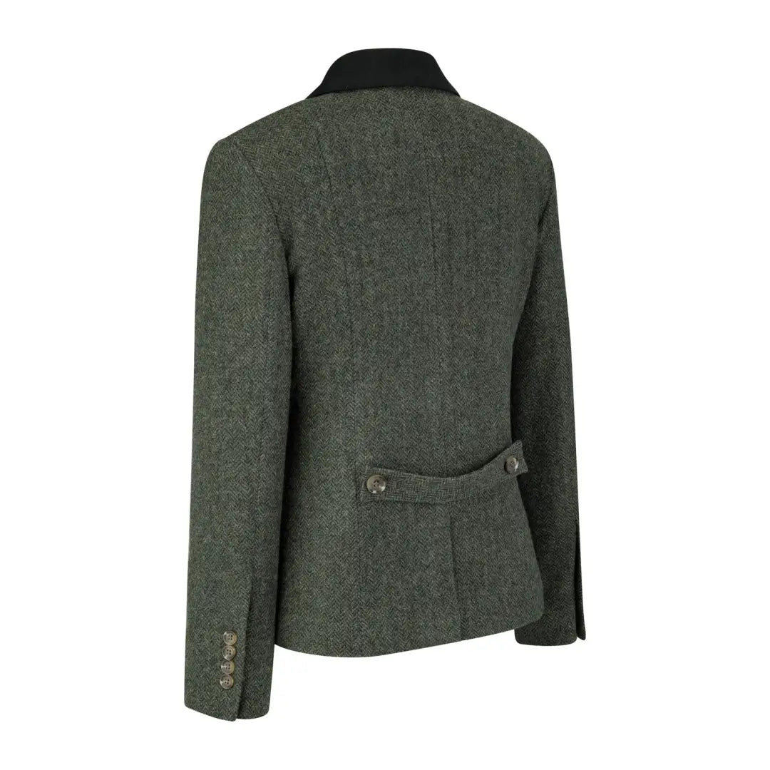 Green Polly Tweed Blazer featuring a dark collar and stylish side adjusters