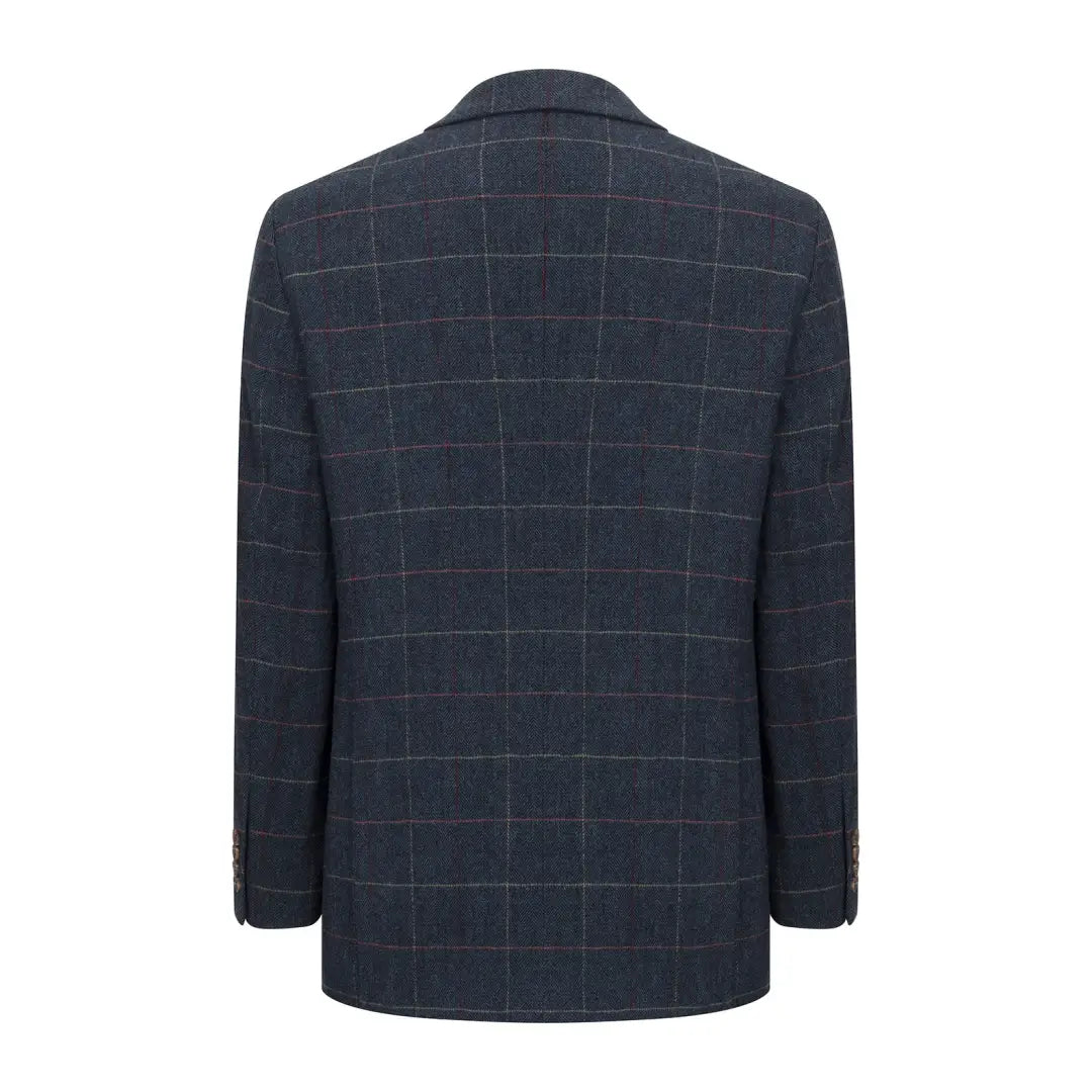 Dark blue plaid wool tweed blazer with notched lapel from New Forest collection