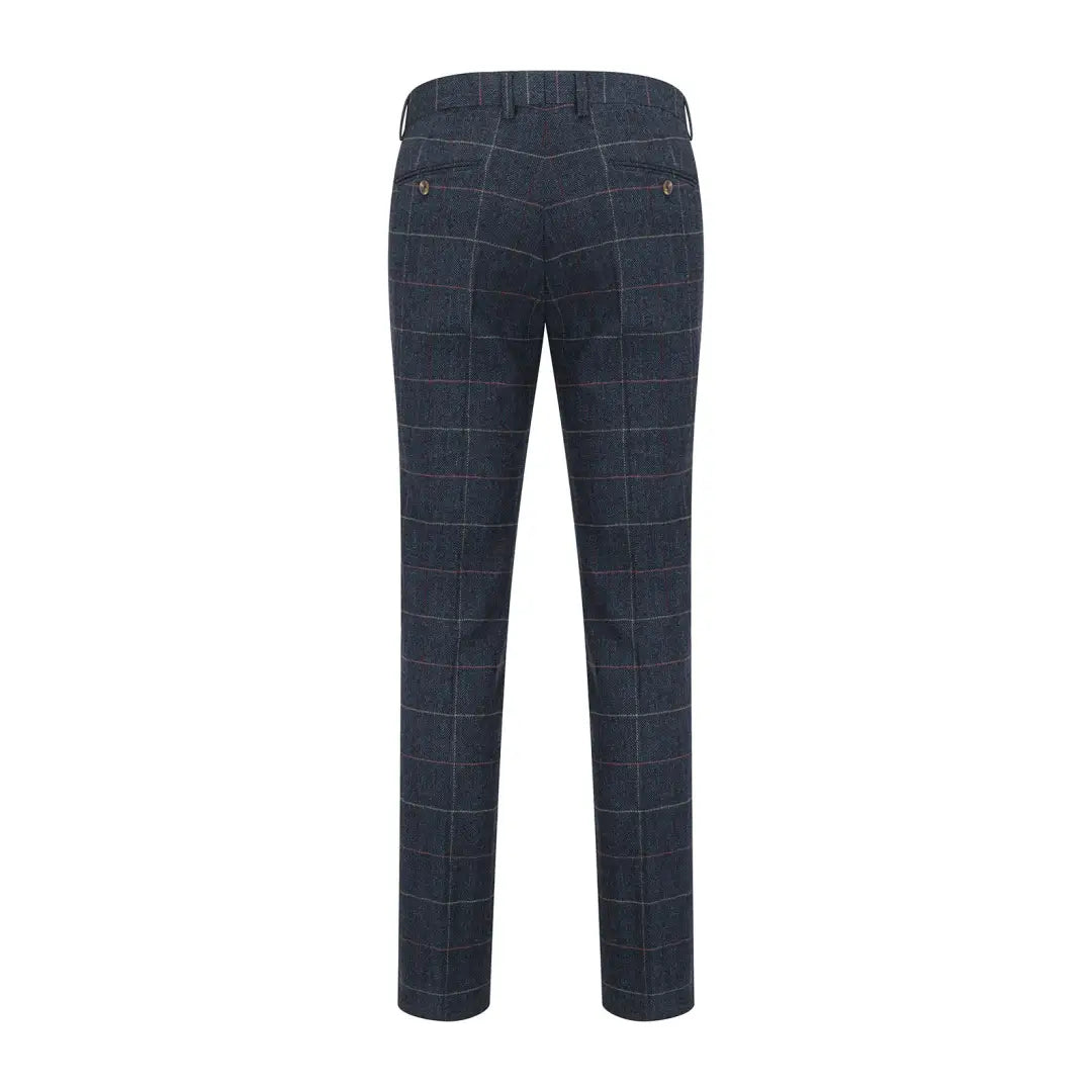 Dark blue plaid wool tweed trousers with rear pockets from New Forest Premium