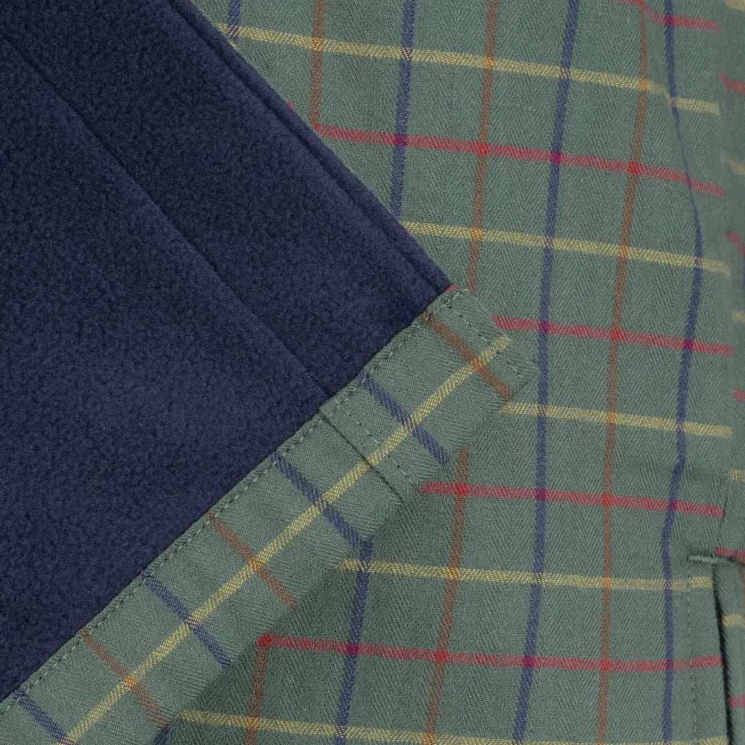 Plaid fabric with navy overlay on a cozy New Forest fleece lined shirt