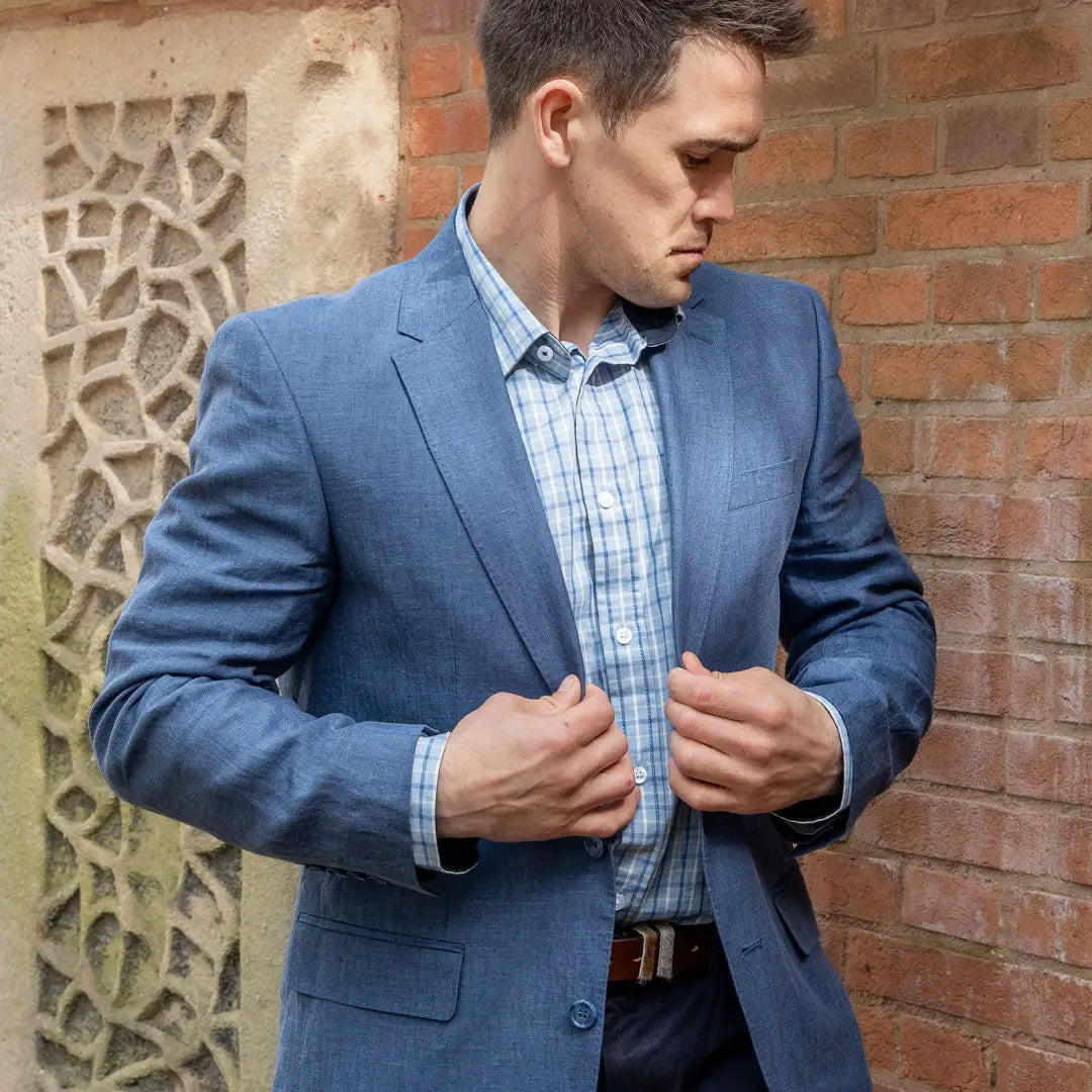 Blue suit jacket over a New Forest Premium Tattersall Shirt for stylish outfits