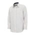 White dress shirt with a thin black grid pattern, perfect for a premium tattersall shirt