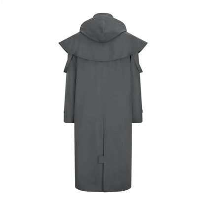 Gray Hooded Overcoat with Cape Detail for Outdoor Adventures in Country Clothing