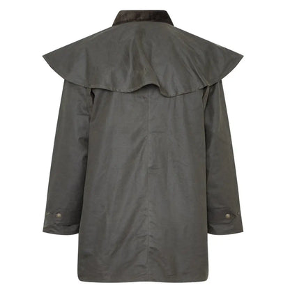 Olive green Stockman three quarter length wax coat with a stylish cape overlay