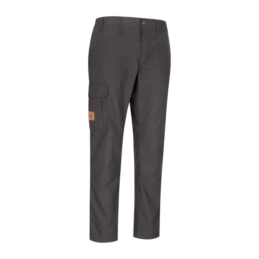 Dark gray New Forest Trail Trousers with side pocket and leather patch. Perfect for adventures!