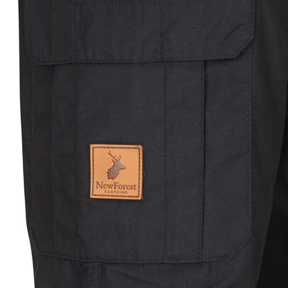 Black cargo pants with a deer logo patch perfect for your New Forest Trail Trousers