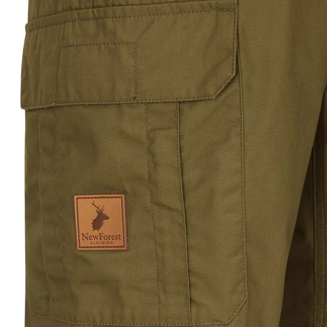 Olive green New Forest Trail Trousers with deer logo leather patch for outdoor adventures