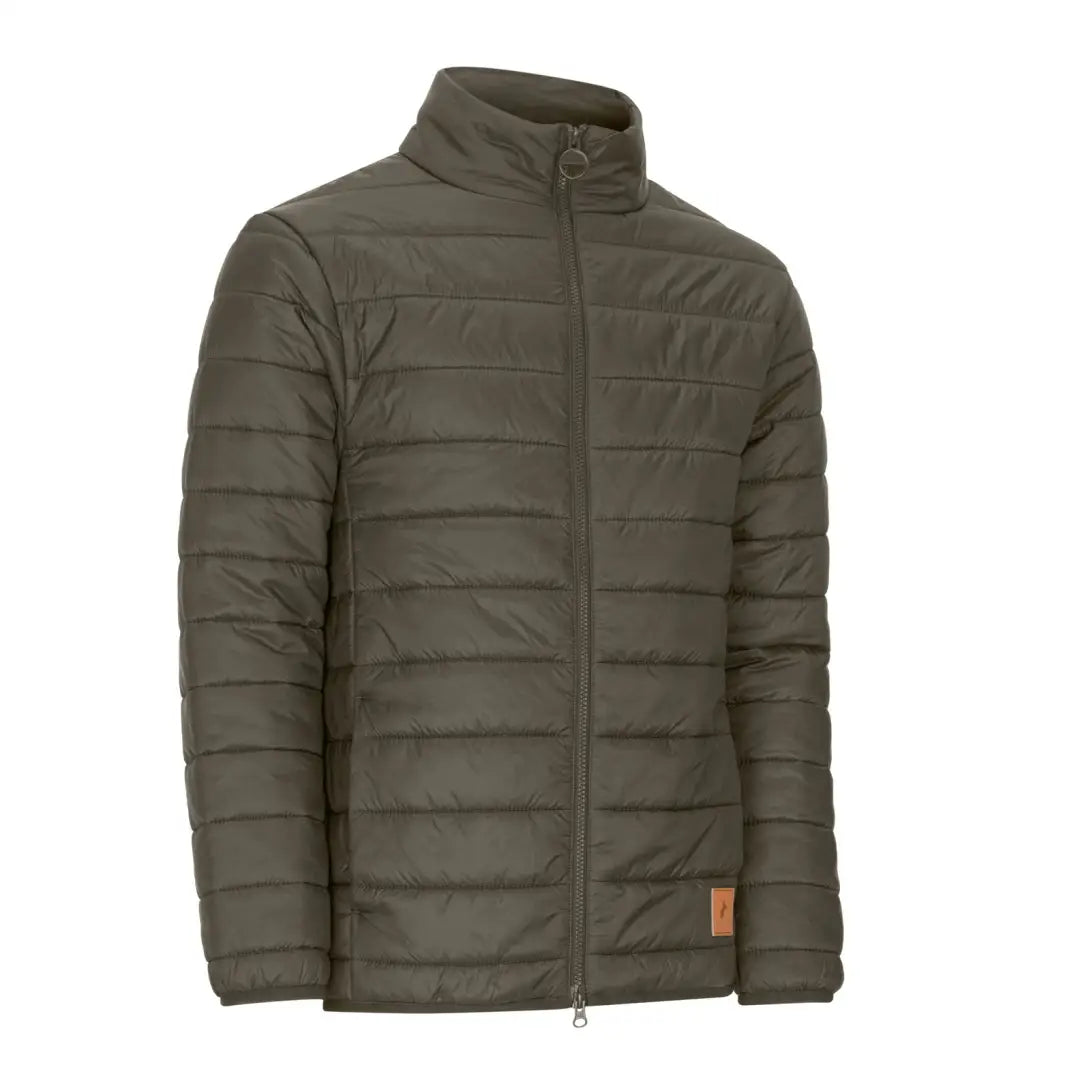 Olive green quilted puffer jacket, perfect for your New Forest Trek adventures