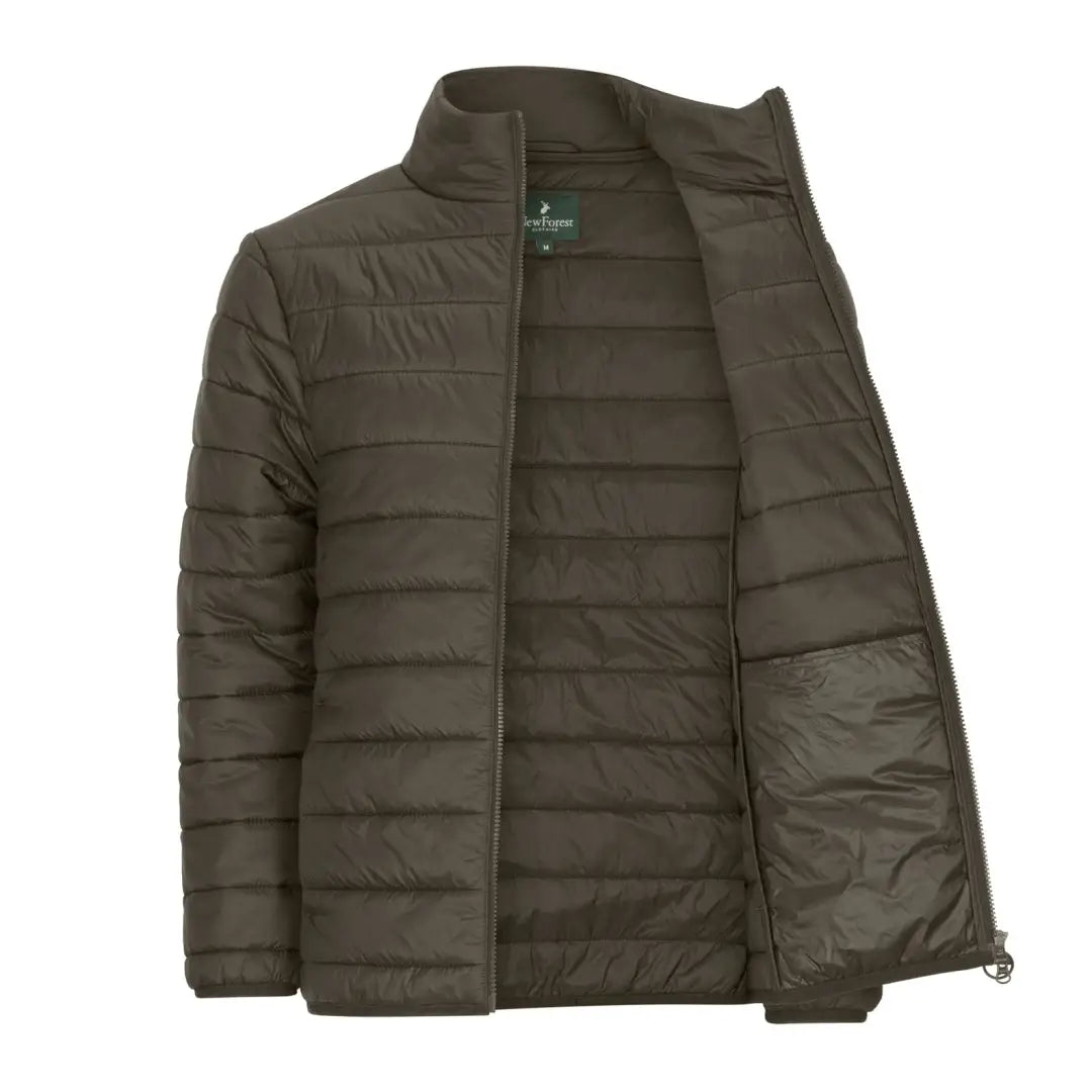 Olive green quilted puffer jacket, perfect for your New Forest Trek adventure