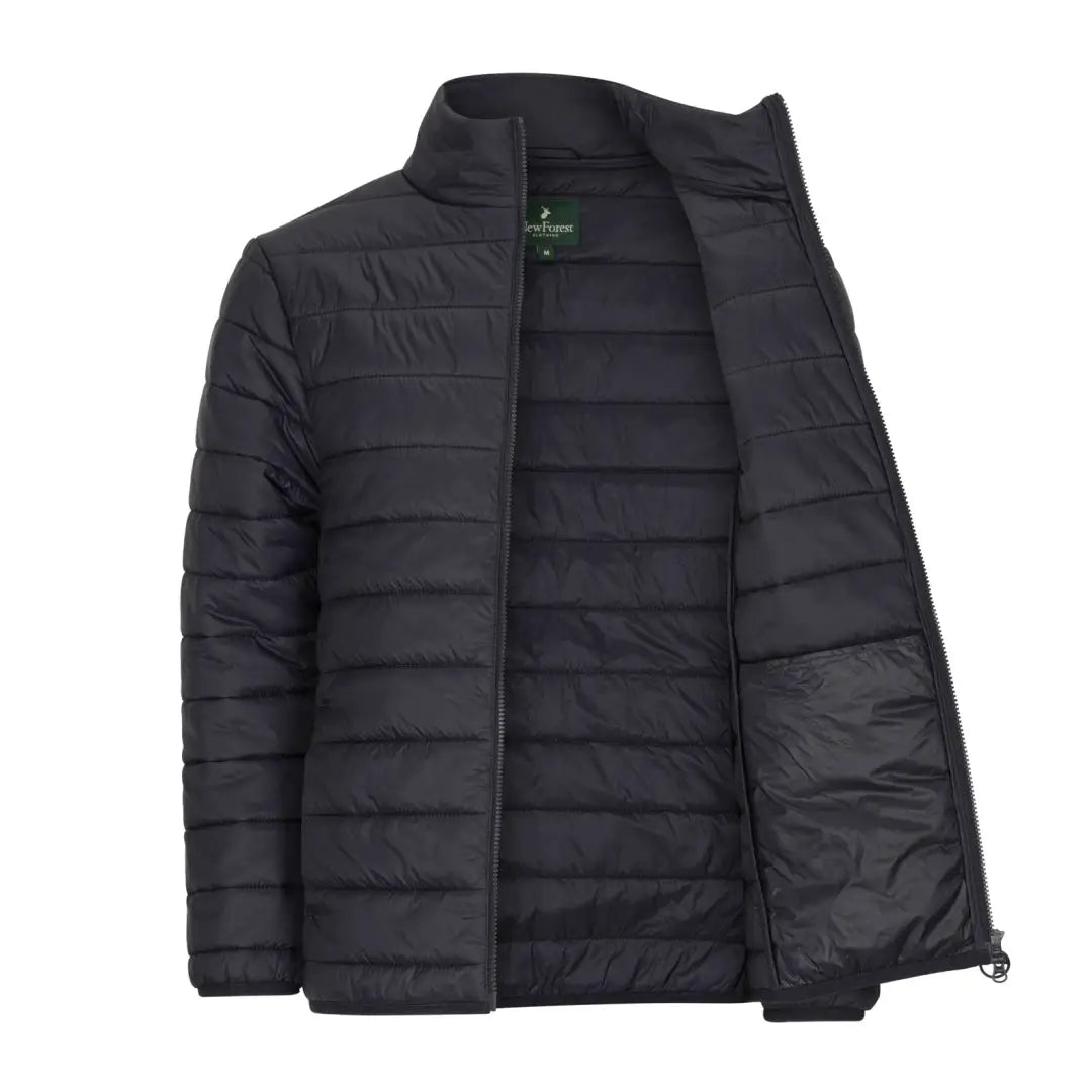 Black quilted puffer jacket with stand-up collar from New Forest Trek Jacket collection