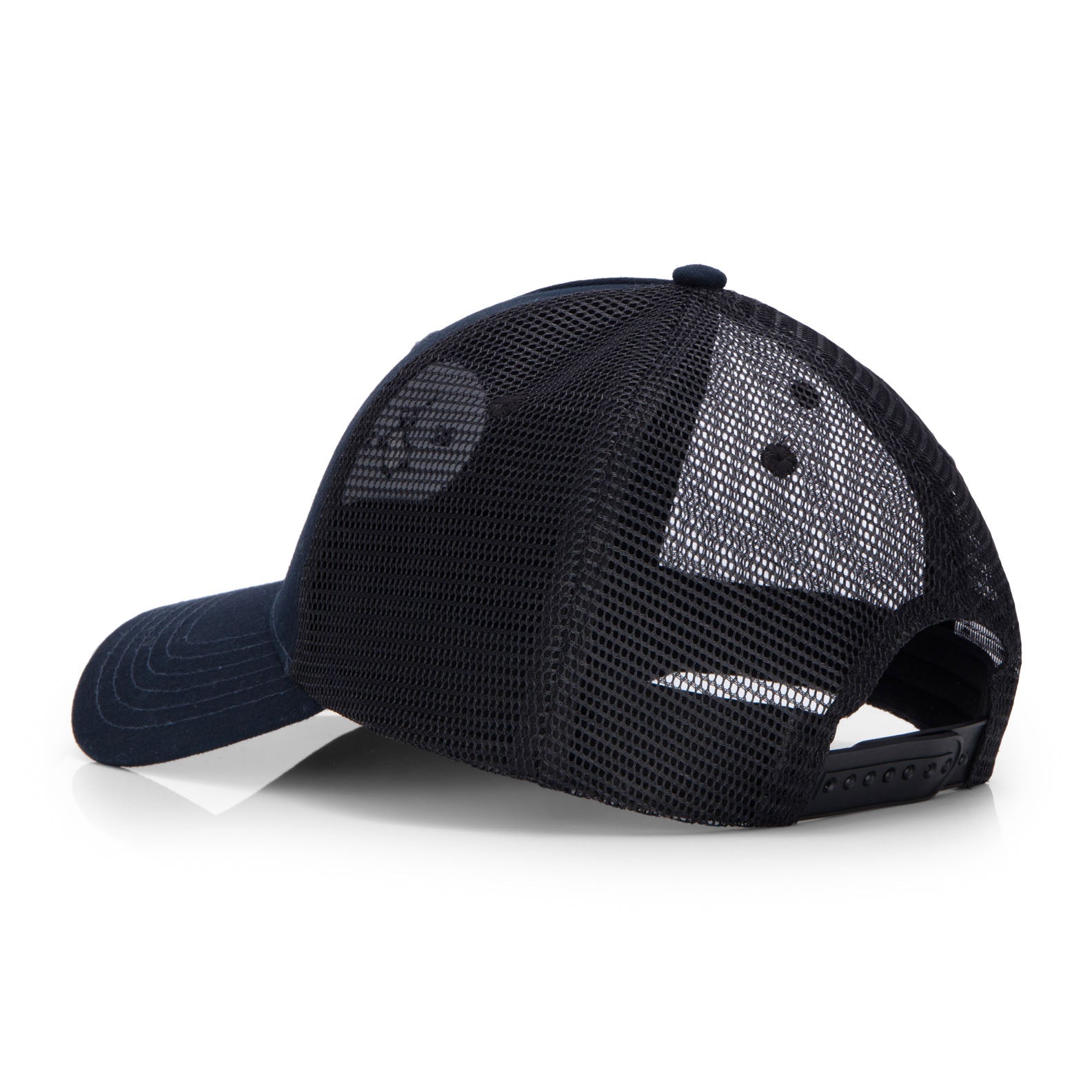 Dark blue and black mesh baseball cap, perfect classic trucker hat for outdoor adventures