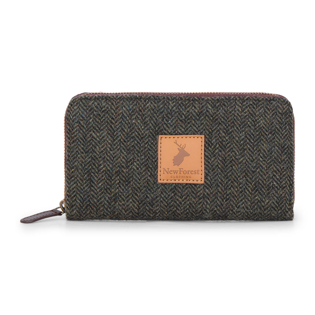 Gray herringbone wallet in a stylish New Forest Tweed Purse for everyday elegance