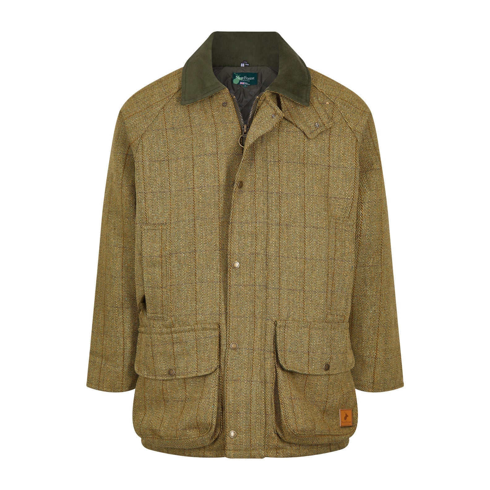 Stylish New Forest Tweed Shooting Jacket featuring a distinctive green collar