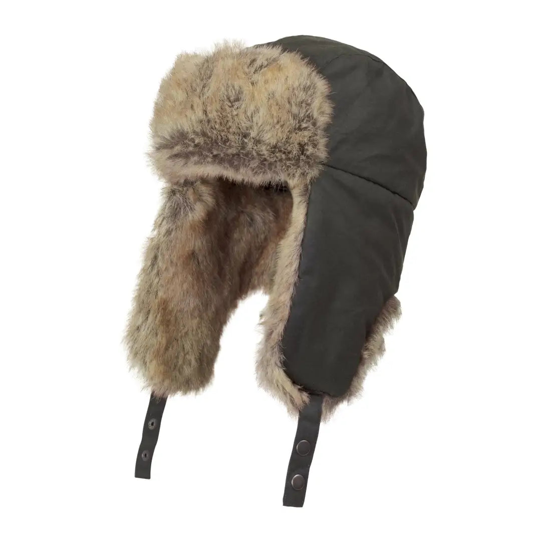 Fur-lined Forest Wax Trapper Hat with earflaps and chin straps for ultimate warmth