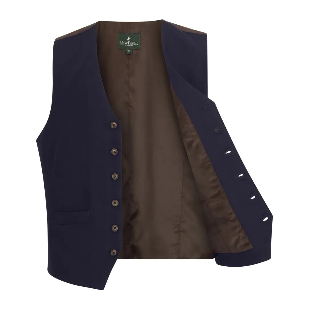 Navy blue wool mix waistcoat with brown lining from New Forest collection