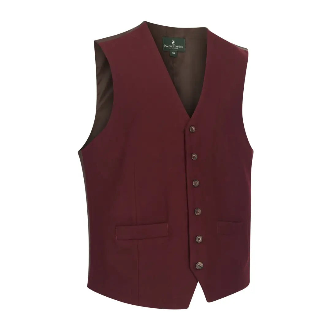 Burgundy wool mix waistcoat with six buttons and a stylish V-neckline