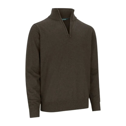 Dark brown zip neck jumper, perfect for cozy style and layering this season