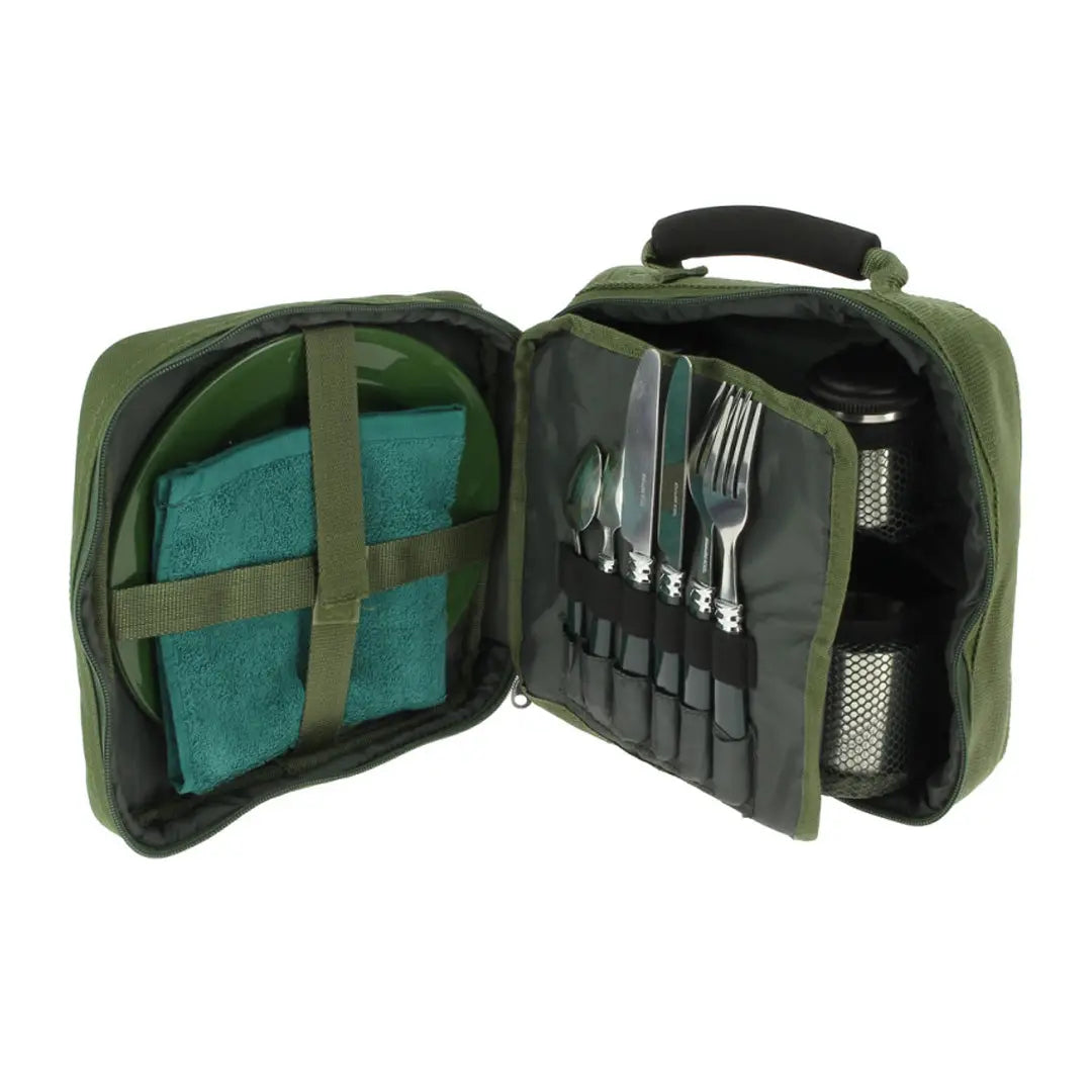 Portable NGT Social Session Cutlery Set in a green zippered case for outdoor dining