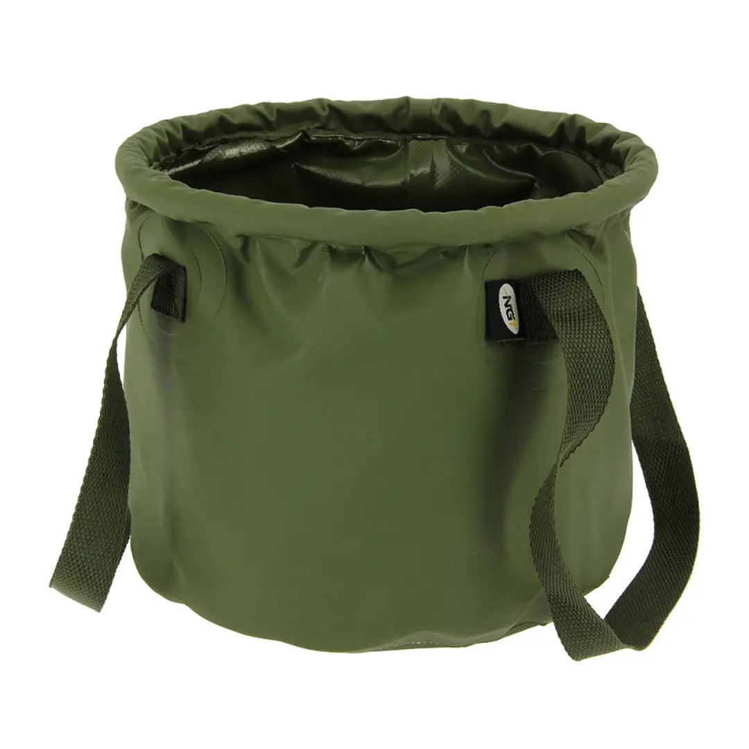 Collapsible green NGT Water Bucket with straps for easy carrying and storage