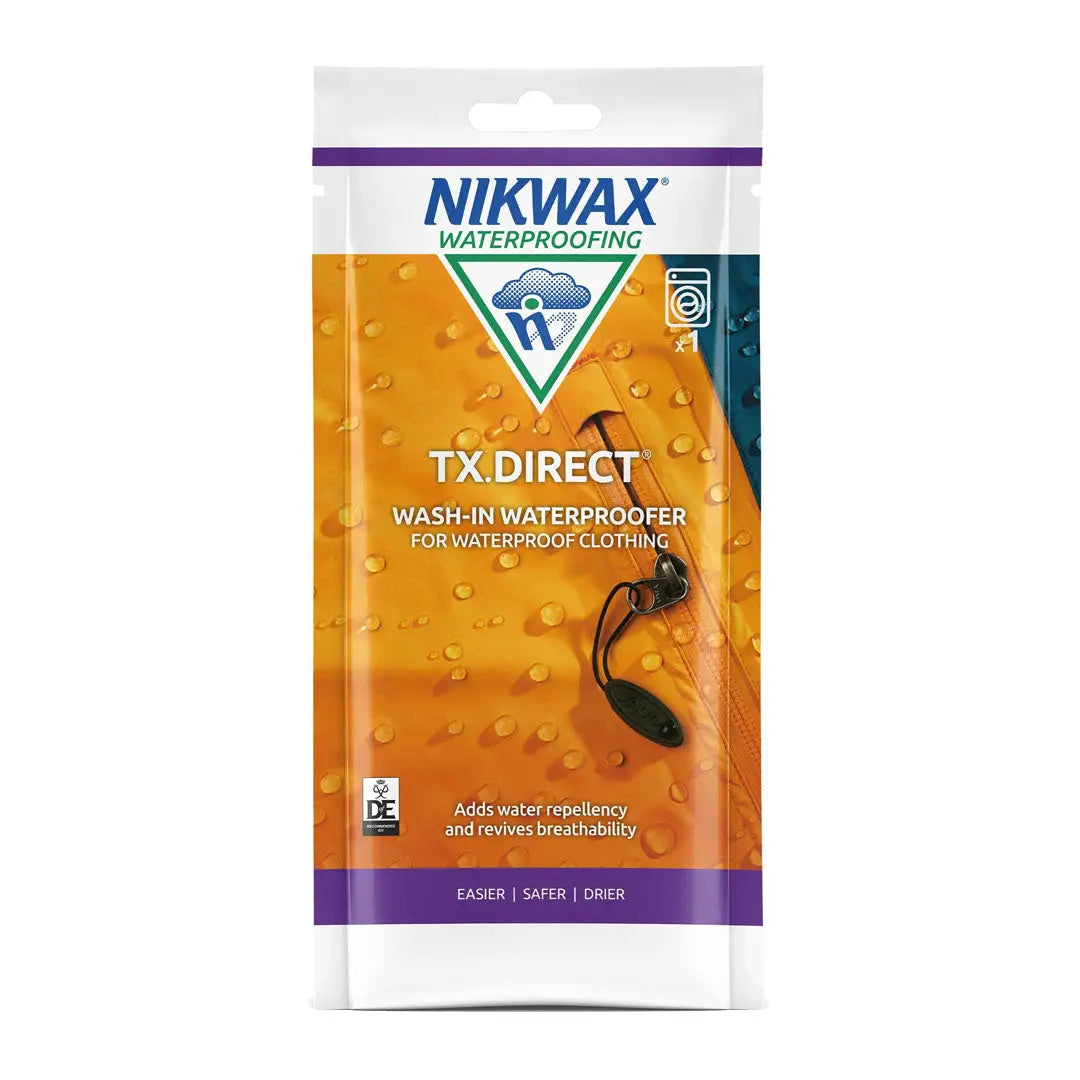 Packet of Nikwax TX.Direct wash-in waterproofer for country clothing and outdoor adventures