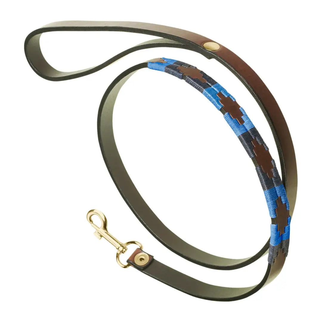 Stylish Pampeano Azules Dog Lead featuring a blue and brown woven pattern