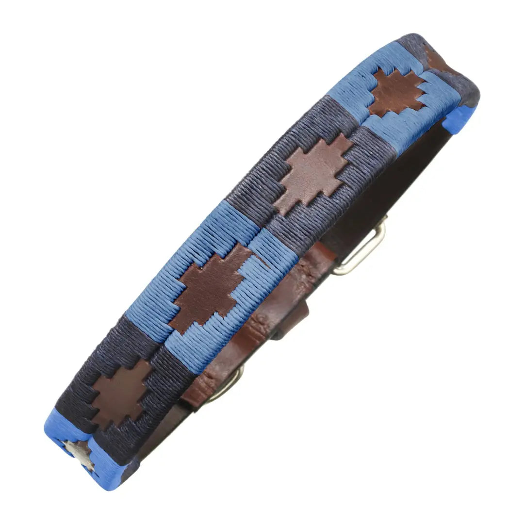 Patterned leather belt with blue, brown, and gray designs on Pampeano Azules Dog Collar