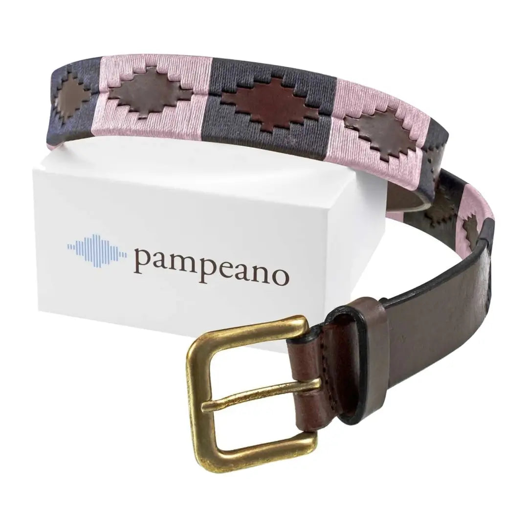 Embroidered leather Pampeano Hermoso Polo Belt with geometric pattern and brass buckle