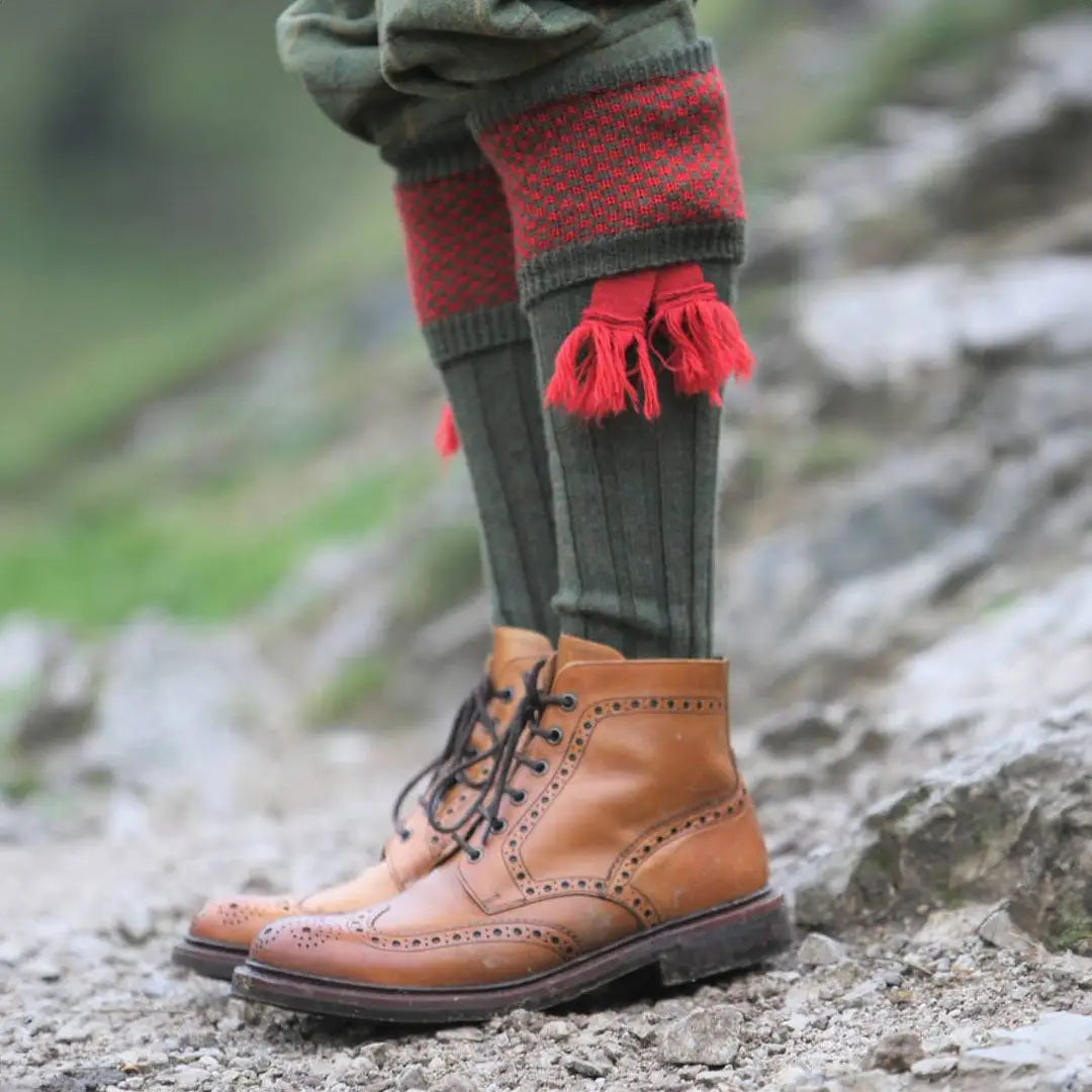 Tan leather brogue ankle boot with wingtip detail perfect for Pennine Penrith shooting socks