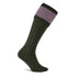 Dark green knitted Pennine Penrith shooting socks with purple and black checkered cuff