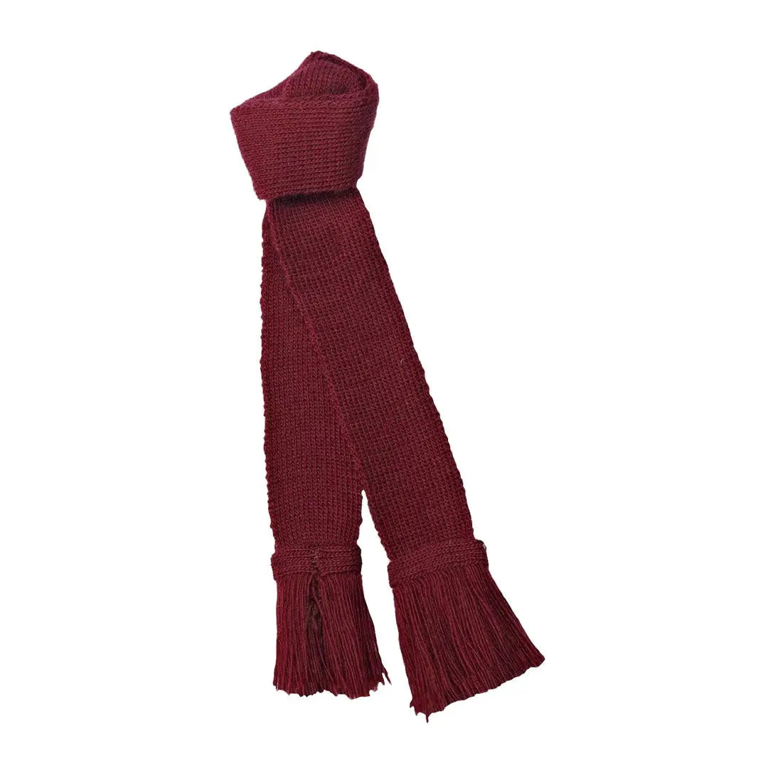 Burgundy knitted scarf with fringed ends, perfect for hunting and country clothing style