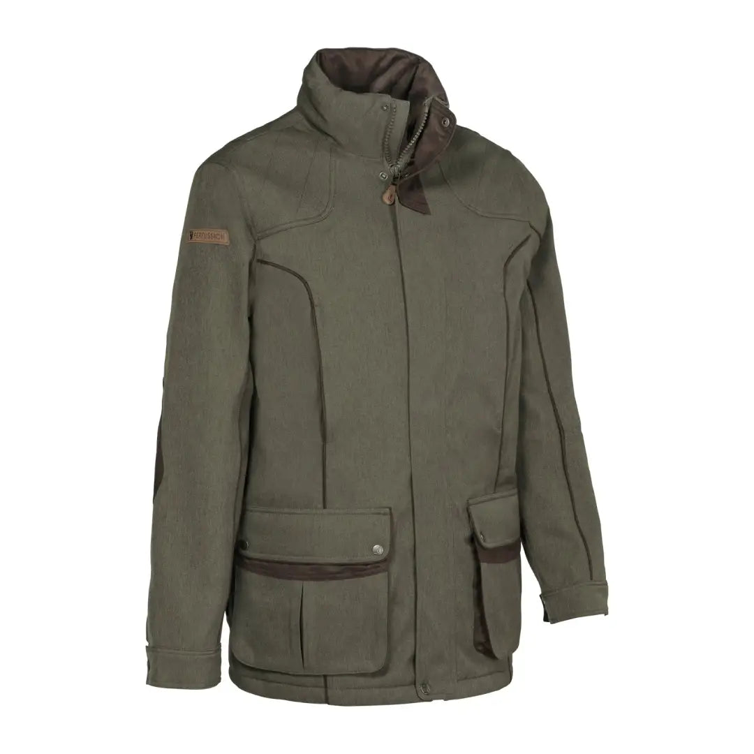 Olive green Percussion Berry Jacket, breathable hunting jacket with high collar and pockets