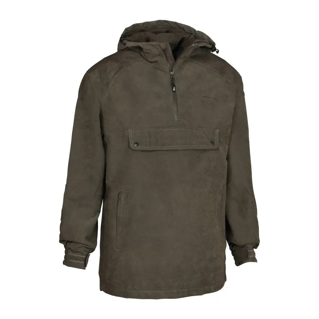 Olive green Percussion Highland Waterproof Smock with pocket and half-zip closure