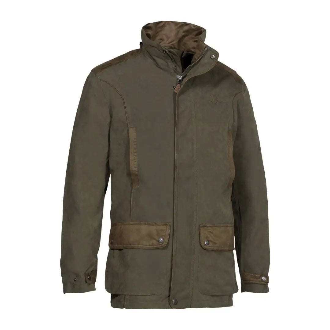 Olive green Percussion Marly Jacket with pockets and high collar for outdoor adventures