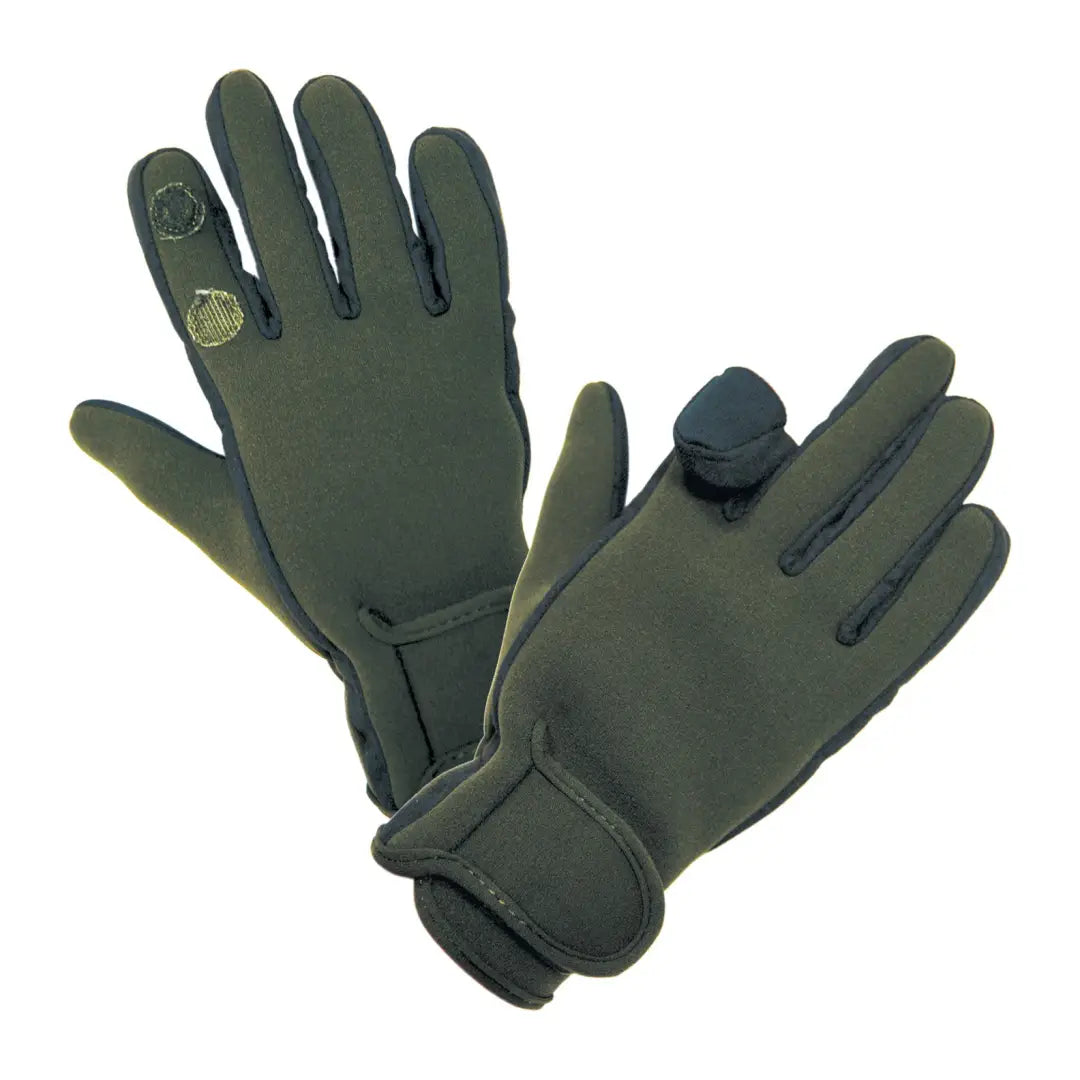 Pair of adjustable wrist Percussion Neoprene Gloves in olive green color