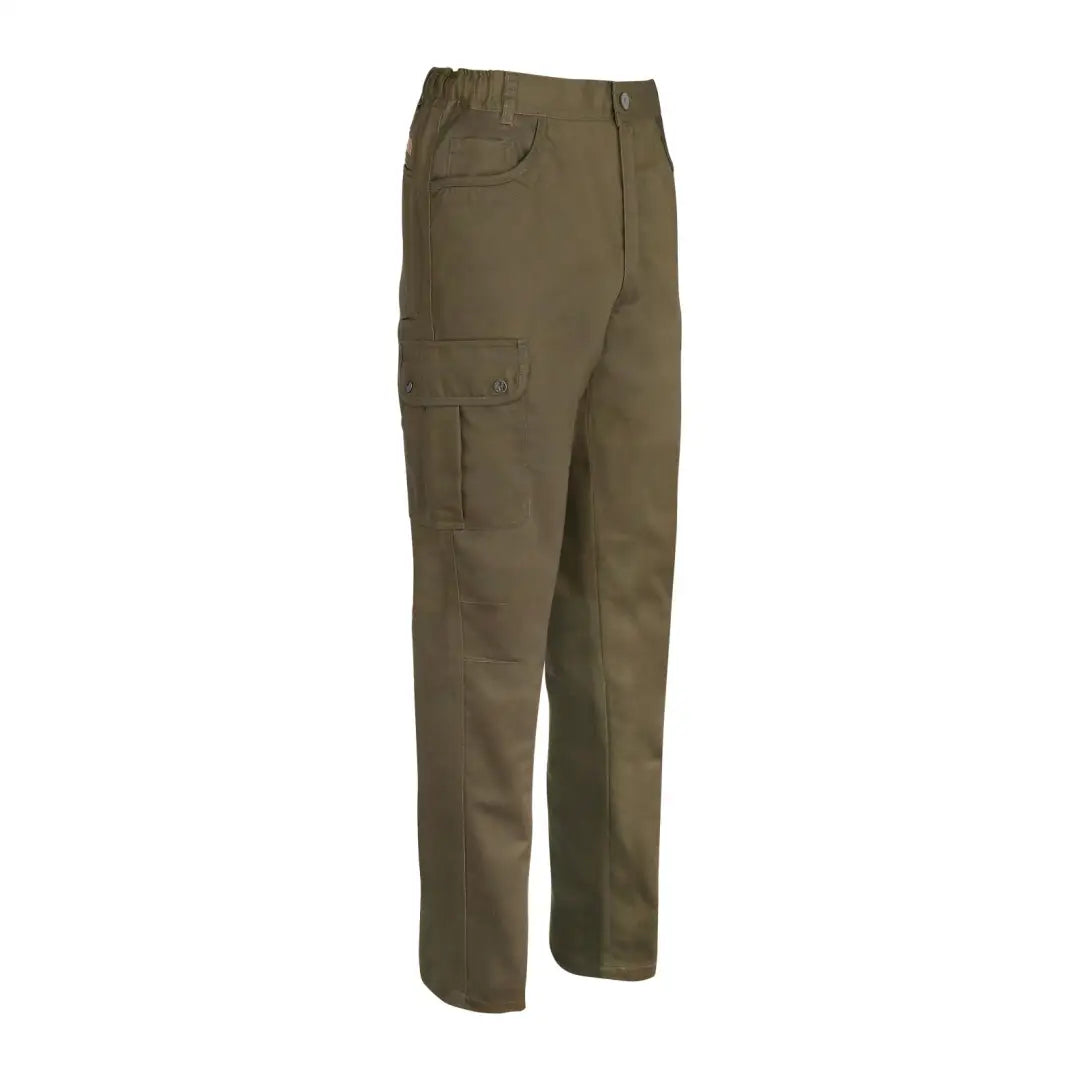 Olive green Percussion Savane Hyper Stretch Trousers for added comfort and style