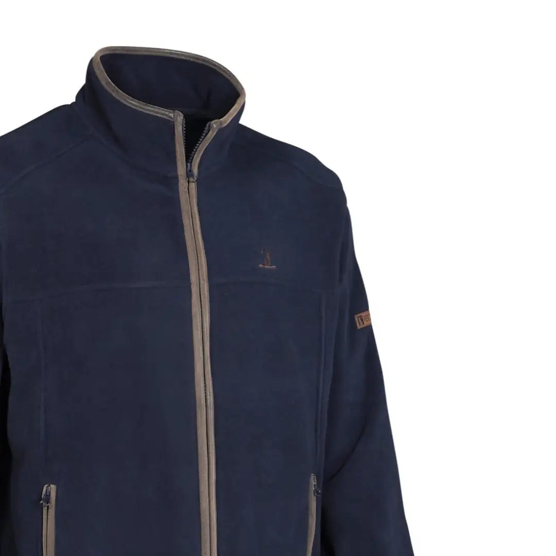 Navy blue Percussion Scotland fleece jacket with gray trim and zipped hand pockets