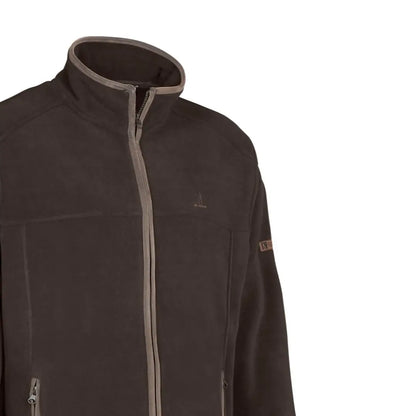 Dark brown Percussion Scotland fleece jacket with zipped hand pockets and trendy trim