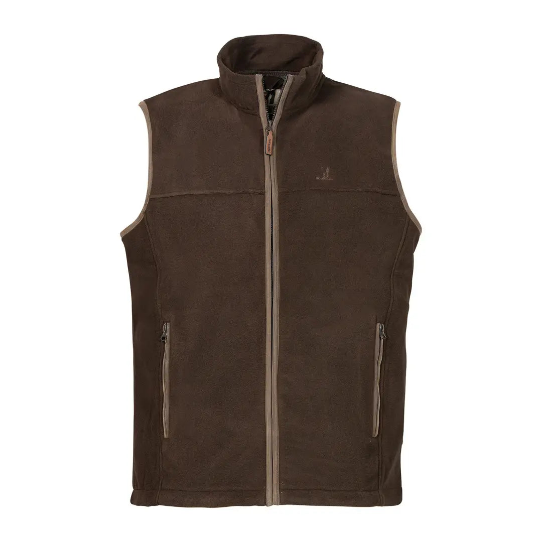 Brown Percussion Scotland Fleece Vest with full-length zipper and side pockets