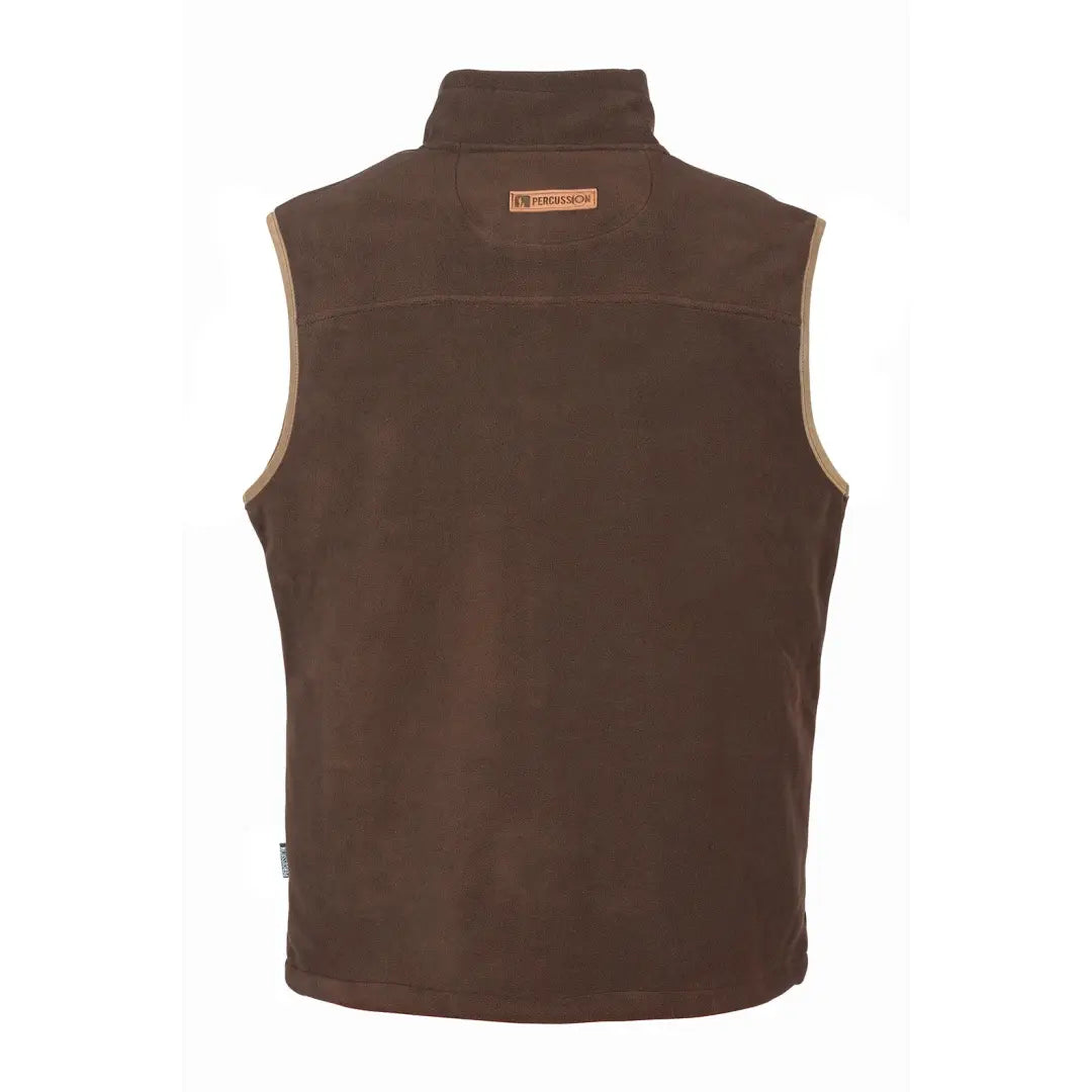 Brown Percussion Scotland Fleece Vest with high collar and orange label