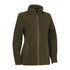 Dark green ladies fleece jacket with full-length zipper and stand-up collar