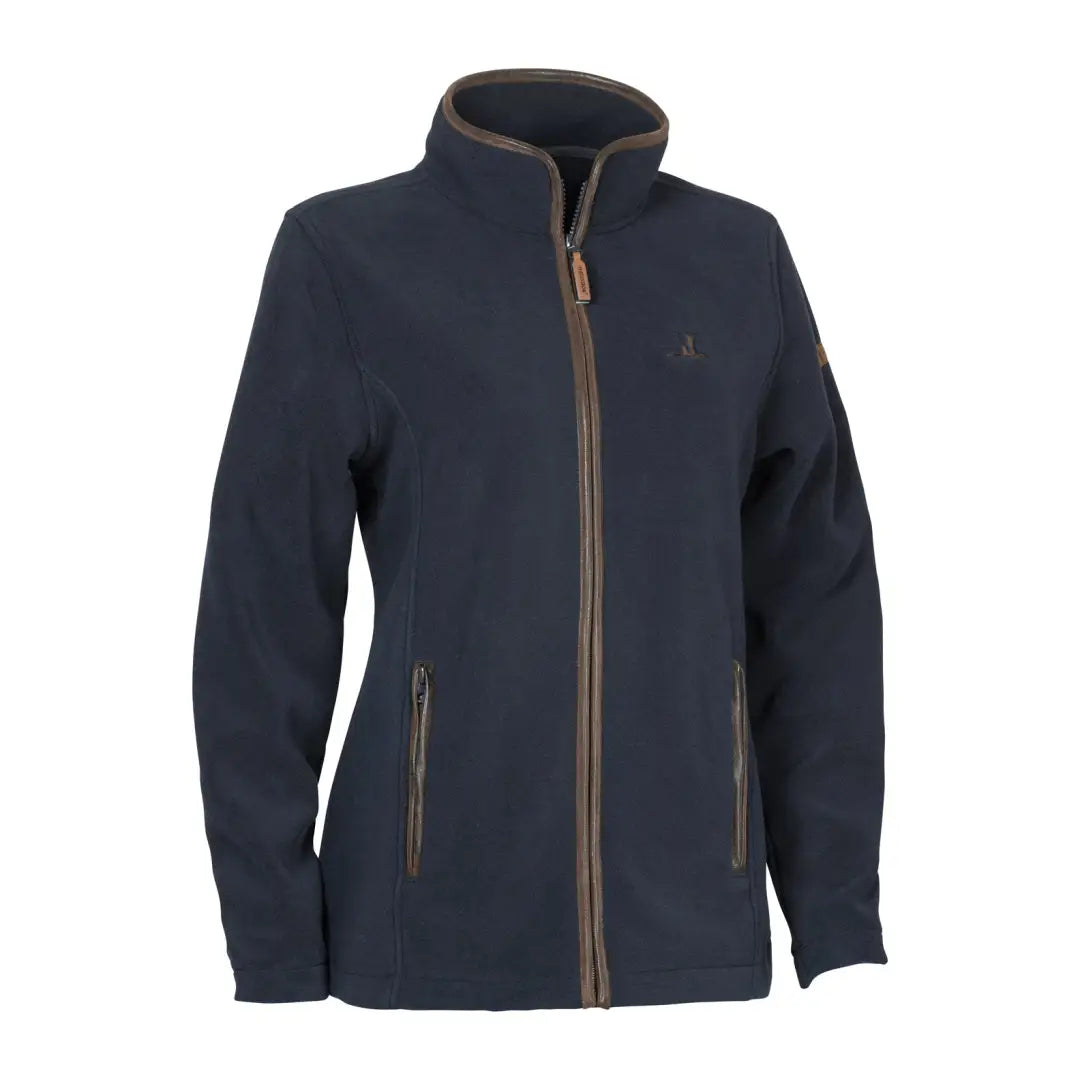 Navy blue Percussion Scotland Ladies fleece jacket with brown zipper and trim